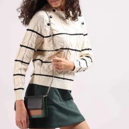 Vero Moda Beige & Black Self Design Pullover-image-98
