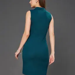 Miss Chase Turquoise Polyester Solid Knee Dress image 2