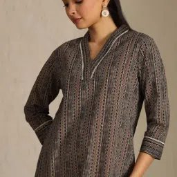 Soch Navy Blue Straight Fit Chevron Kurta image 5