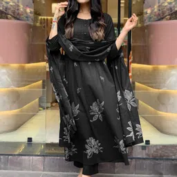 DIVASTRI Women Floral Printed Regular Beads and Stones Kurta with Trousers & With Dupatta image 2