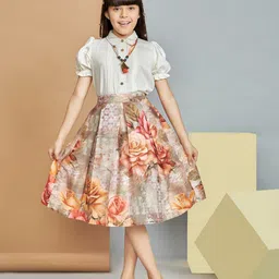 Peppermint Girls Printed Shirt Collar Top With Skirt-picture-16