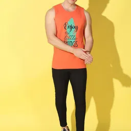 WOOSTRO Pack Of 2 Printed Combed Cotton Gym Vests -VWS26(ENJOY ORANGE)(ENJOY RED) image 3