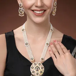 Estele Gold-Plated Pearl-Studded & Beaded Jewellery Set-image-78