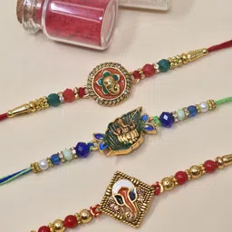 MEIRA JEWELLERY Set Of 3 Artificial Beaded Thread Rakhis With Roli Chawal-picture-40