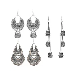 JMBW INTERNATIONAL Pack Of 6 Silver Toned Contemporary Drop Earrings-image-31