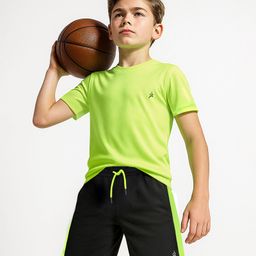 Pine Active Knit Half Sleeves Solid T-Shirt & Shorts Set - Neon Green & Black-picture-8