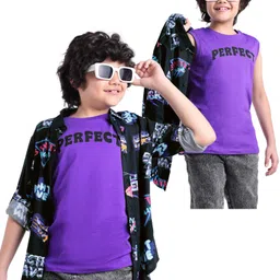 OLLINGTON ST Rayon Woven Full Sleeves Text Printed Shirt with T-Shirt - Purple & Navy Blue-image-57