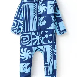 Babyhug Cotton Knit Full Sleeves Footed Sleepsuit with Beach Theme Print - Navy Blue-picture-22