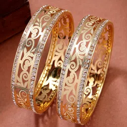 NVR Women's Set of 2 Gold-Plated Cubic Zirconia Stone Studded Kada Bangles Golden - 20 g-picture-13