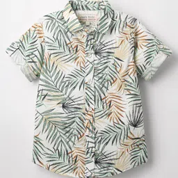 Jash Kids Cotton Woven Half Sleeves Tropical Theme Print Shirt -Green Brown & White-image-72