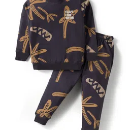 Doreme Terry Knit Full Sleeves Co-ord Winter Wear Sweatshirt & Joggers Set with Palm Tree Print - Charcoal Grey-picture-26