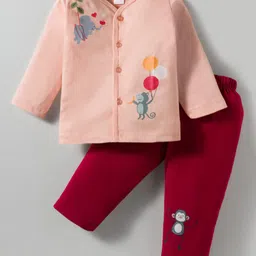 Tango Single Jersey Knit Full Sleeves Night Suit With Animal Print - Orange-picture-16