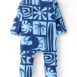 Babyhug Cotton Knit Full Sleeves Footed Sleepsuit with Beach Theme Print - Navy Blue image 2