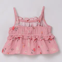 Taffykids 100% Cotton Sleeveless Frill Detailed Floral Printed Top - Pink image 3