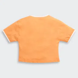 Barbie by Tiny Girl Cotton Woven Half Sleeves Girls Printed Tee - Orange image 3