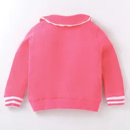 Kookie Kids Terry Knit Full Sleeves Rib Fabric Winter Wear Embroidered Top With Peter Pan Collar & Solid Color Joggers Set -Dark Pink image 3