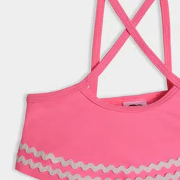 Mi Arcus Sleeveless Lace Embellished Coordinating Swim Top & Bottom Set - Pink image 4