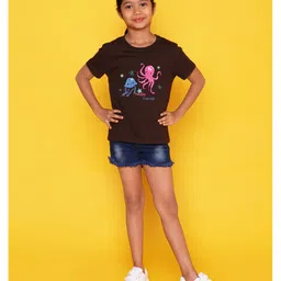 NUSYL Cotton Blend Half Sleeves Jellyfish Printed Tee - Brown image 4