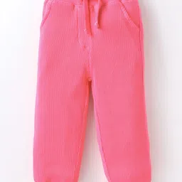 Kookie Kids Terry Knit Full Sleeves Rib Fabric Winter Wear Embroidered Top With Peter Pan Collar & Solid Color Joggers Set -Dark Pink image 4