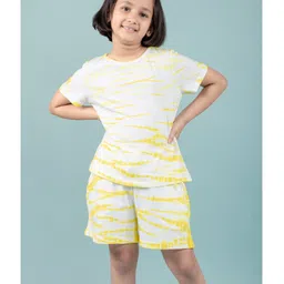 tweeny mini Pure Cotton Knit Half Sleeves Tie Dye Coordinating Night Suit Set - Yellow image 5
