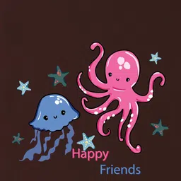 NUSYL Cotton Blend Half Sleeves Jellyfish Printed Tee - Brown image 5