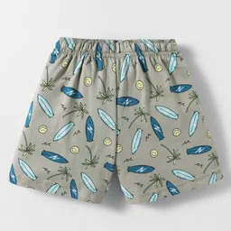 Cucumber Sinker Knit Above Knee Length Shorts With Beach Theme Print Pack Of 3 - Grey Red & Blue image 5