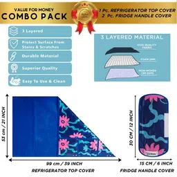 E-Retailer 3-Pcs Navy blue & Pink Printed Refrigerator Covers image 5