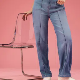 DressBerry Women Straight Fit High-Rise Light Fade Stretchable Jeans-image-21