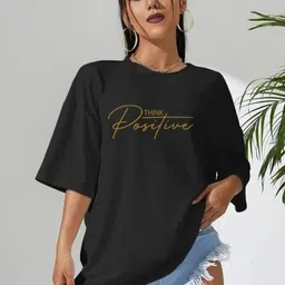 SZN Women Black Typography Printed Drop-Shoulder Sleeves Cotton Oversized T-shirt-image-48