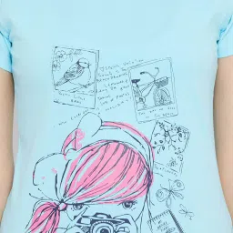 Clovia Blue Graphic Print T-Shirt image 5