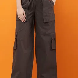 BAESD Women Relaxed Mid-Rise Fit Flat-Front Cargos Trousers-picture-30