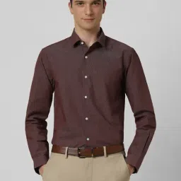 Peter England Maroon Slim fit Geometric Shirts-image-2