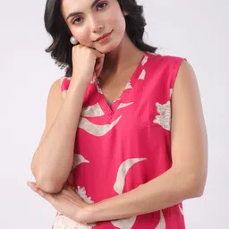 JISORA Printed Pure Cotton V-Neck Top With Trousers Co-Ords image 5