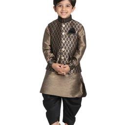 VASTRAMAY Kids Black & Gold Embellished Kurta Set-picture-1