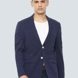 Louis Philippe Navy Cotton Slim Fit Printed Blazer-image-52