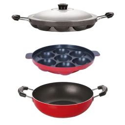 Nirlon Red Aluminium Non-Stick Scratch Resistance Pot and Pan Combo Set of 3-picture-47
