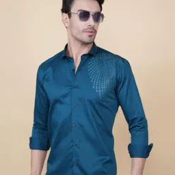 ALMATY Ciaran Teal Blue Cotton Solid Shirt-picture-30