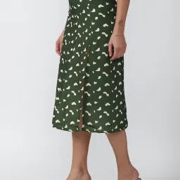Forever 21 Olive Cotton Printed Midi Skirt image 3