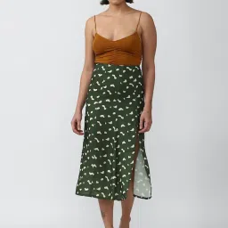 Forever 21 Olive Cotton Printed Midi Skirt image 4