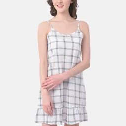 Clovia White & Black Checks Nighty image 1