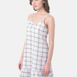 Clovia White & Black Checks Nighty image 3