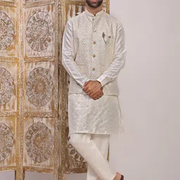 Pro-Ethic STYLE DEVELOPER Mandarin Collar Pure Silk Straight Kurta With Trousers image 2
