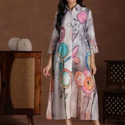 Libas Grey Linen Printed A-Line Dress-picture-30