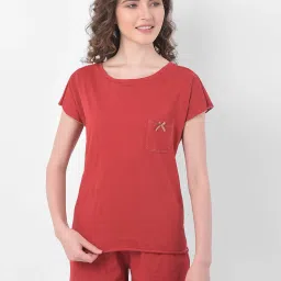 Clovia Red Cotton Top & Shorts Set image 1