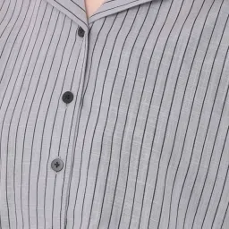 Clovia Grey Striped Shirt & Pyjama Set image 4