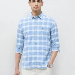 U.S. Polo Assn. Denim Co. Blue Cotton Slim Fit Checks Shirt-picture-44