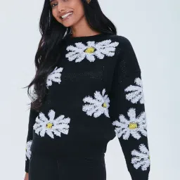 Forever 21 Black Floral Print Sweater image 1