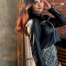 TANDUL Women Leather Lightweight Crop Biker Jacket image 4