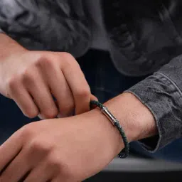 Police Blue & Green Barrell Braided Bi-Magnetic Casual Bracelet-image-63