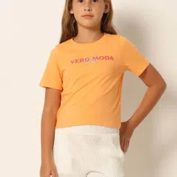VERO MODA GIRL Yellow Cotton Printed T-Shirt-picture-2